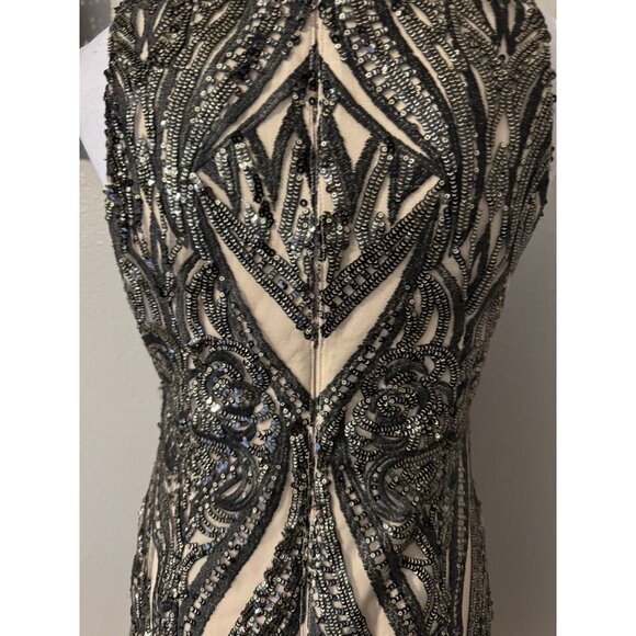 Adrianna Papell Sequin Dress 6 Champagne Bronze Pewter Wedding Party Cruise - Picture 9 of 16